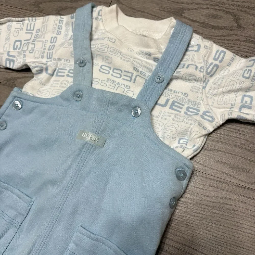 Vintage Baby Guess Overalls with White Shirt Size 3-6 Months Blue